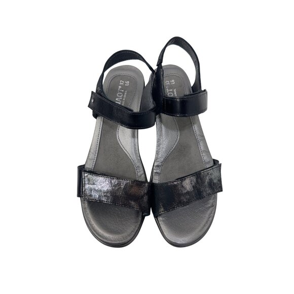 Naot Womens Black/Metallic Double Strap Leather Heeled Sandals Size 37 - Picture 9 of 13